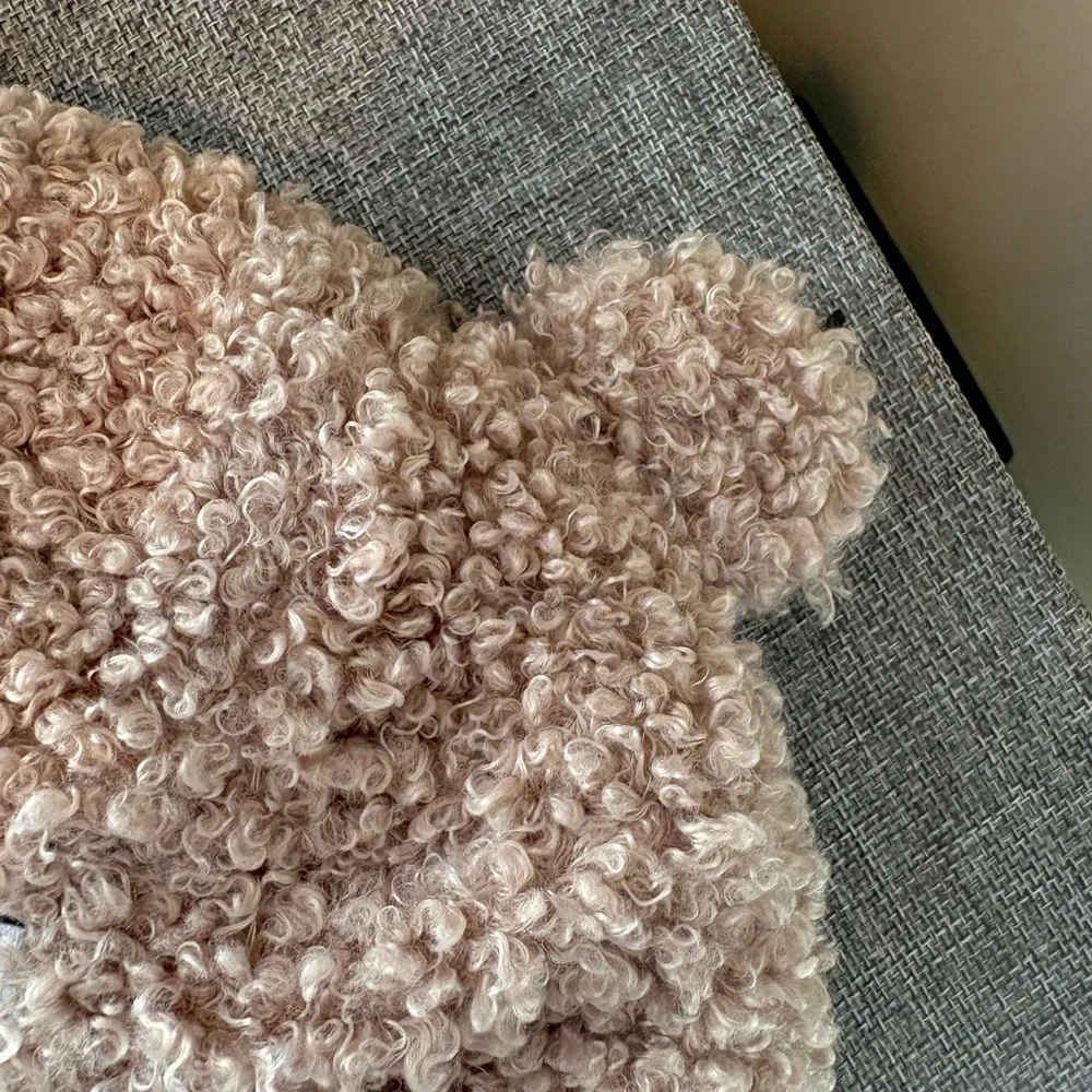 Cozy Taupe Plush Bear Hat for Babies Size 6-12 M